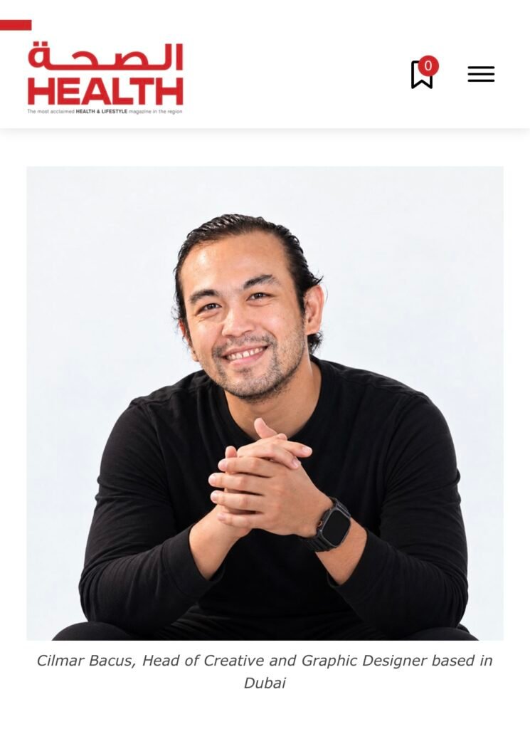 Health Magazine feature showing Cilmar Bacus, Head of Creative and Graphic Designer based in Dubai